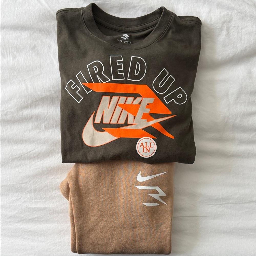 Nike Fired Up Tee and Sweatpants in Orange and Brown